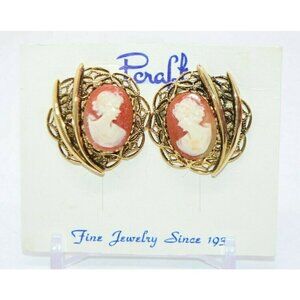 Pcraft Pink Acrylic Cameo Gold Tone Filigree Clip
